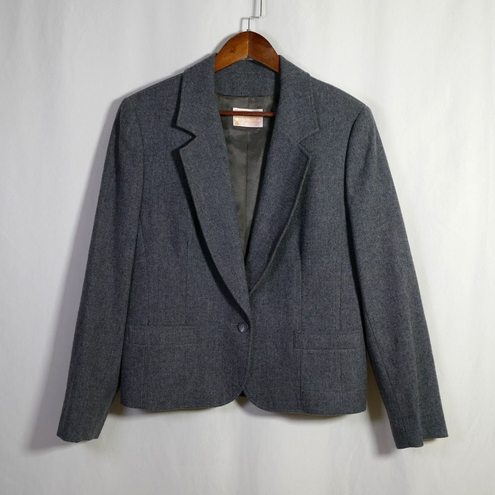 Vintage Pendleton 100% Wool Single Button Blazer Size 14 Career Office Business